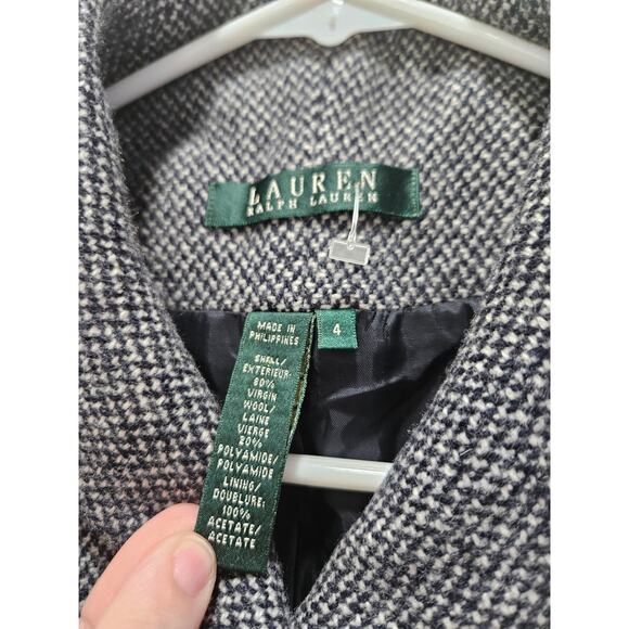 NWOT Lauren RALPH LAUREN Women Virgin Wool Jacket Black White Herringbone 4 - Picture 2 of 6